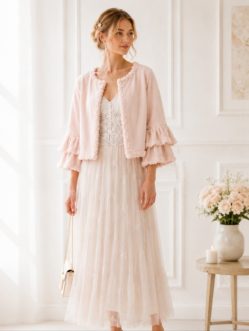 Rosette Ruffle Sleeve Jacket | Soft Romantic Angelcore Cottagecore | Size L